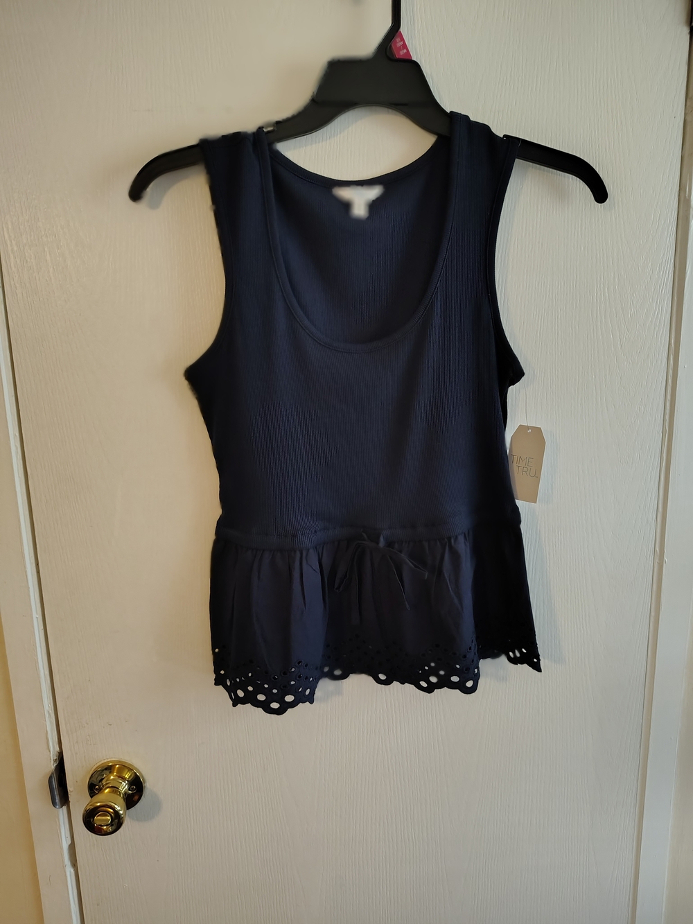 Time and Tru Navy Peplum Tank with Eyelet Trim